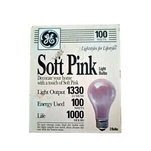 2 Pk Vintage New GE 100w Watt Soft Pink Light Bulbs A19 NOS READ